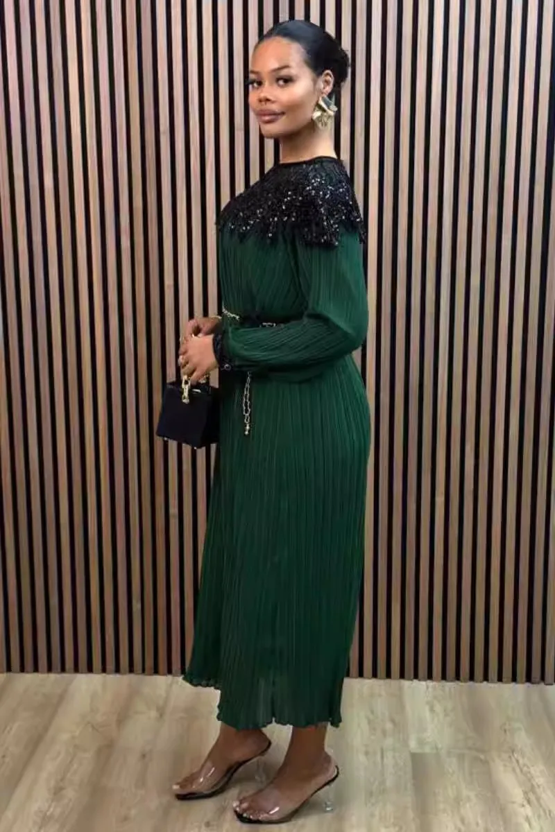 สีขาวชีฟองเลื่อมเย็บปักถักร้อยหลวมชุดผู้หญิงแขนยาวStreetwear Vestidos Bodycon Holiday Partyเสื้อผ้าหลวมLady