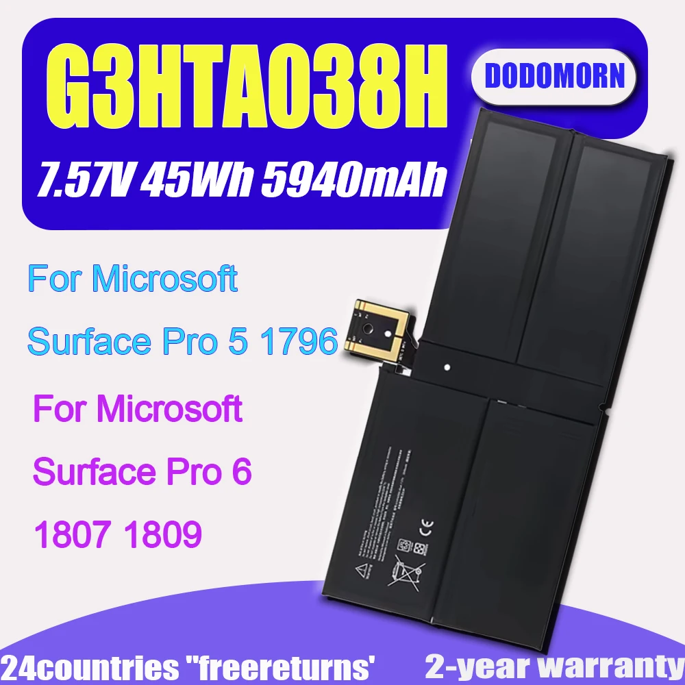 

New DYNM02 G3HTA038H Laptop Battery For Microsoft Surface Pro 5 1796 Pro 6 1807 1809 12.3'' Series Tablet 7.57V 45Wh 5940mAh