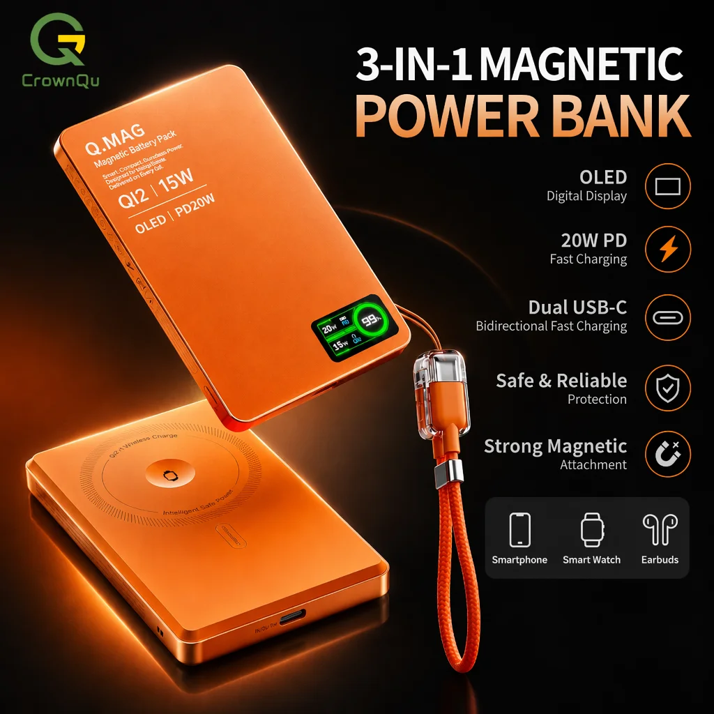 자석식 무선 보조배터리 Qi 2.1 USB-C 고속 충전 휴대용 외장 배터리 (아이폰 12-17 Pro, 워치, 에어팟 호환) 5000/10000mAh 썸네일 2