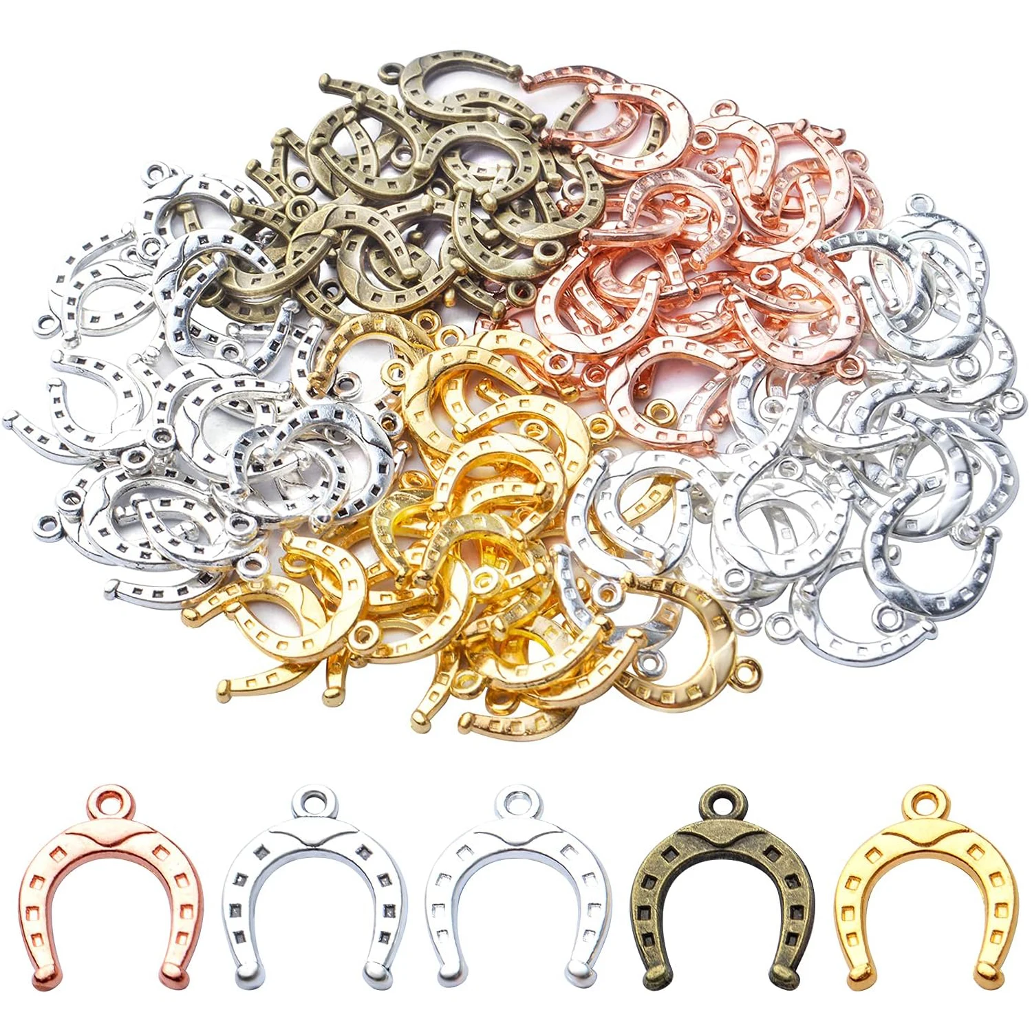 

100 шт. подвесок-подков из сплава, винтажные бусины-шармы для изготовления ювелирных изделий, ожерелий, браслетов, DIY, 5 цветов, 16мм×13мм