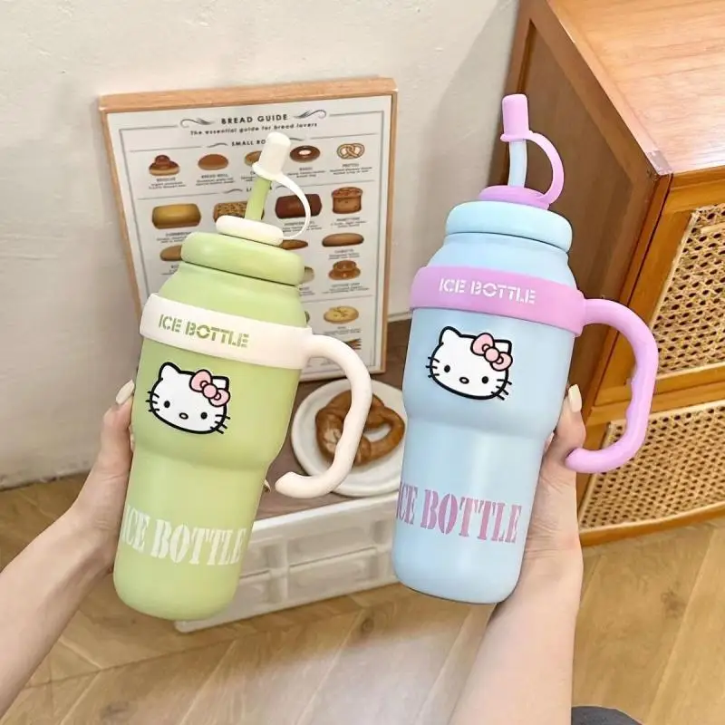 Miniso Sanrio Hello Kitty Large Capacity Straw Cup Cartoon Ice Cup with Straw Portable Beverage Cup Water Cup Birthday Present