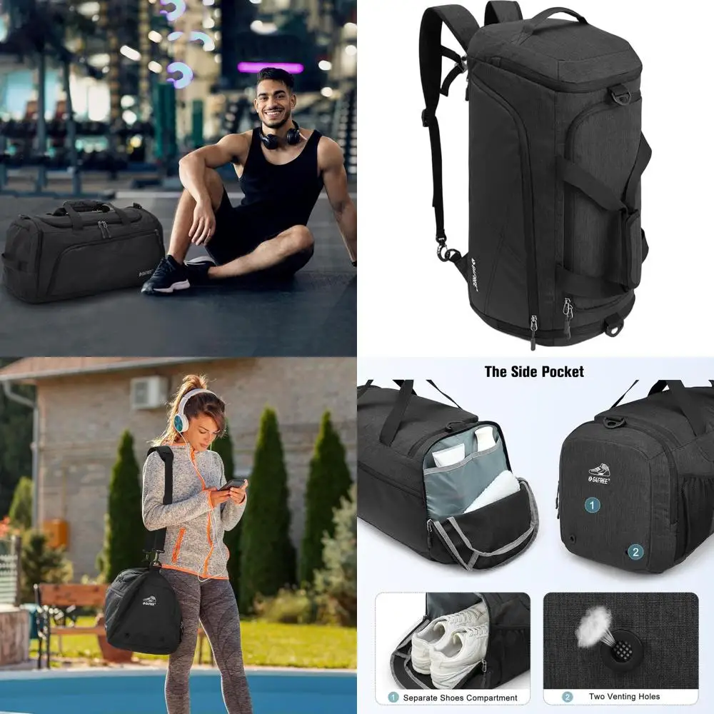 

Three-Way 45L/60L Dual Backpack Gym Bag with Wet Pocket and Shoe Compartment for Sports, Travel, and Weekend Trips