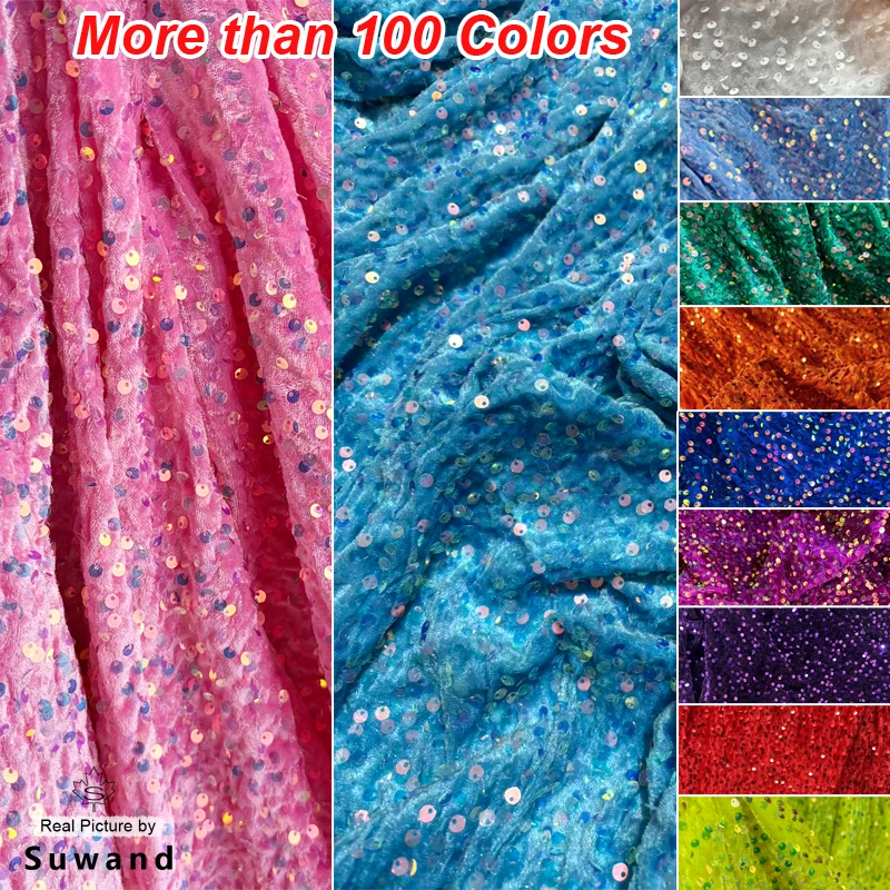 

New Velvet Sequin Fabric for Evening Prom Dress Sparking Reflective Wedding Decoration Clothes Material Party Special Events