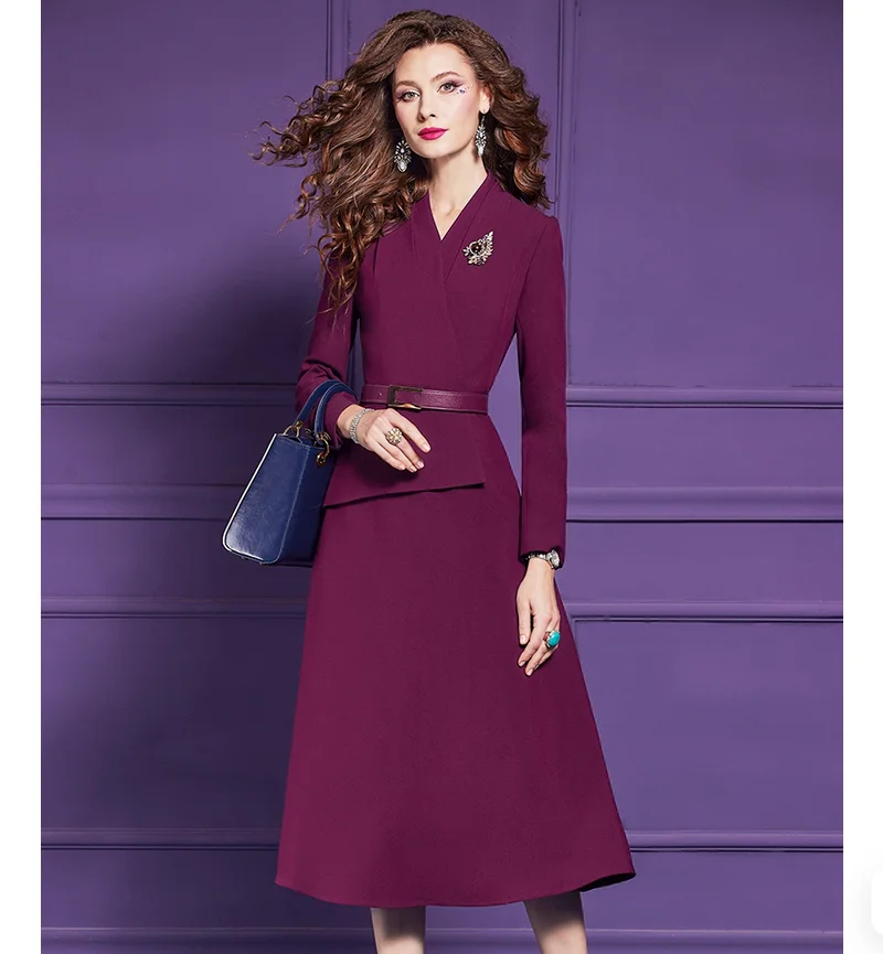 

Autumn style slim fit purple suit dress for women's fashionable commuting long skirt