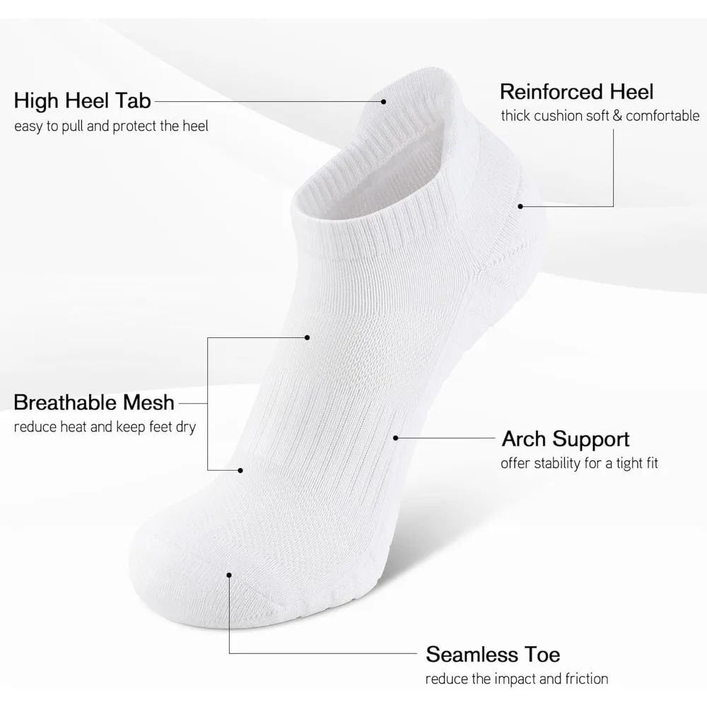 جوارب رياضية منخفضة القطع للكاحل - مبطنة، ناعمة ومسامية، مضادة للبثور، 6 أزواج من الرجال والنساء