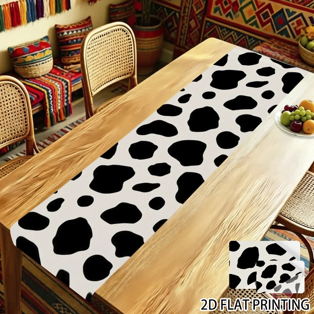 2D Flat Cow Spotted Print Tablecloth Rustic Farmhouse Country Style Dining Table Cover Reusable Easy Care Kitchen Home Party Dec