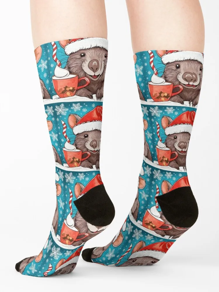 Cute Wombat Christmas with Hot Cocoa Socks luxury socks cartoon socks heated socks Men's Socks Luxury Women's