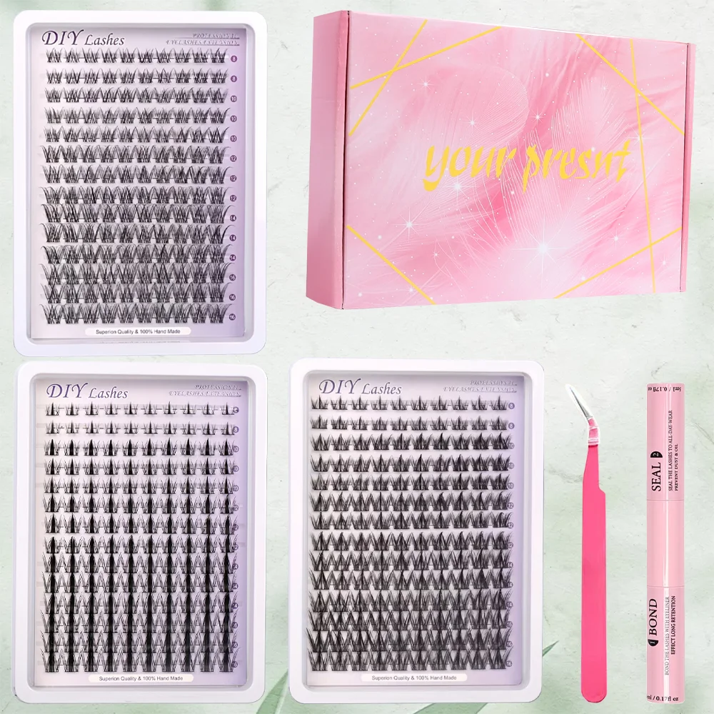 3 boxes of 420 eyelash clusters set, 10-16mm C curl, light and elegant natural appearance eyelash clusters, comic style single c