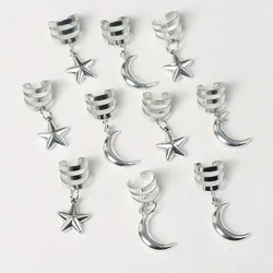 10pcs Stylish Solid Color Star Moon Decorative Hair Rings Vintage Braid Rings Trendy Hair Barrettes For Women And Girls