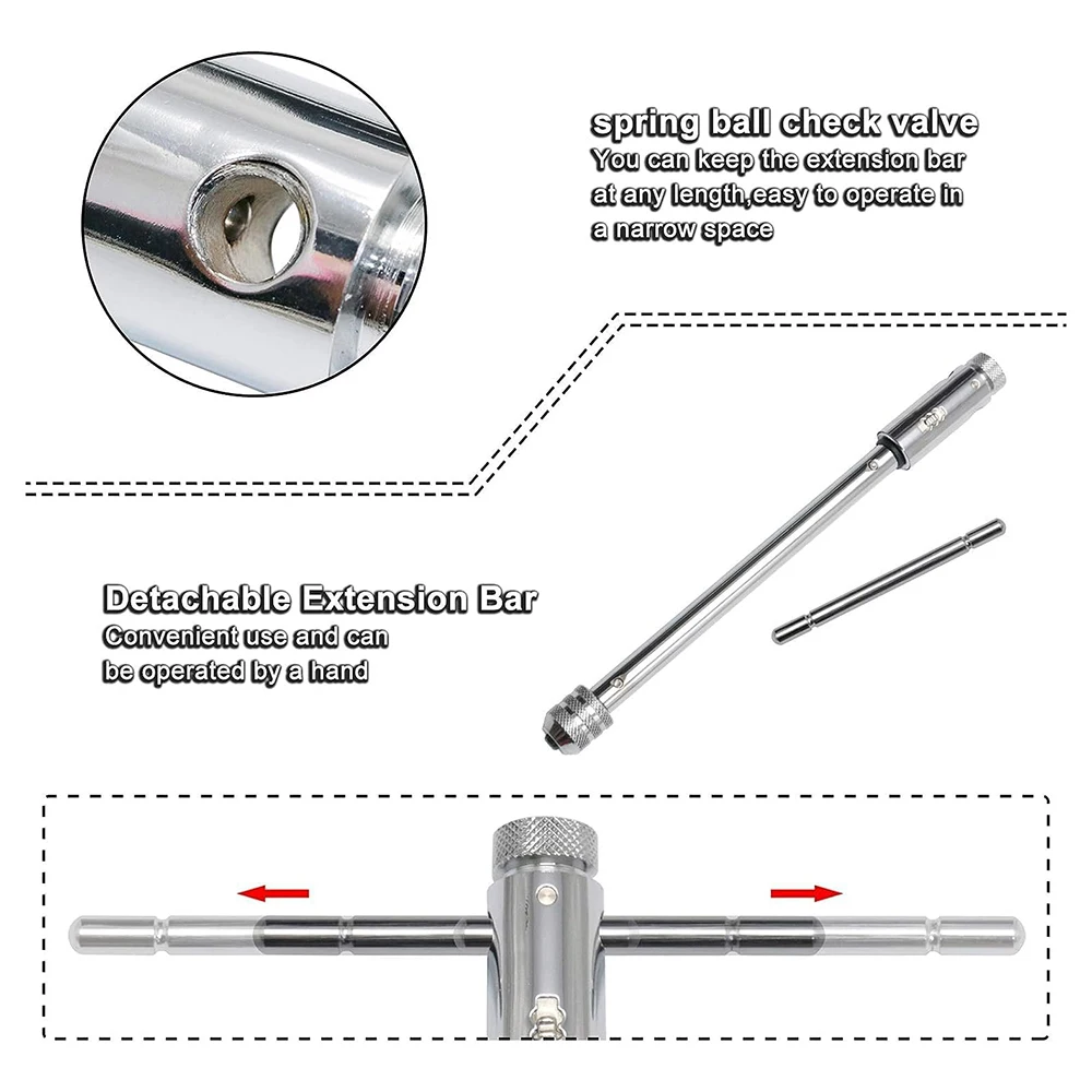 Verstellbarer Ratschen-Handgewindeisen M5-M12, verlängertes Gewindebohrer-Zubehör für Vorwärts- und Rückwärtsgewindebohrer