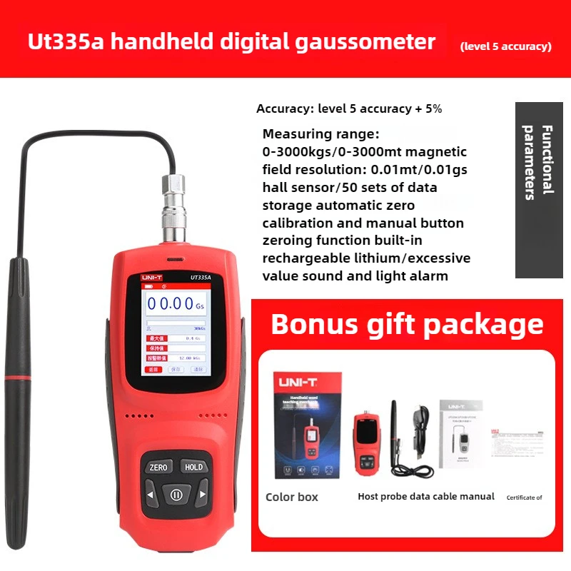 

UNI-T UT335A Permanent Magnet Gauss Meter Handheld Digital Tesla Meter Magnetic Flux Meter Surface Magnetic Field 5% Accuracy