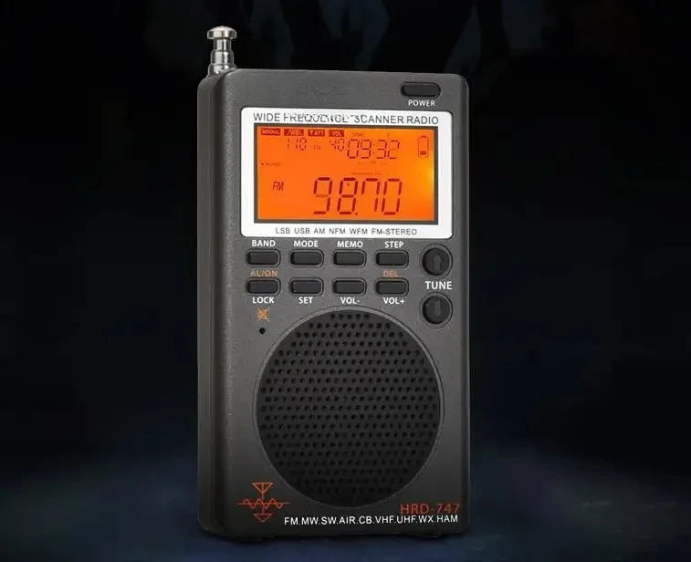 HRD 747 Portable Radio FM/MW/SW/SSB/LSB/AIR/CB/VHF/UHF/UBD/WX Full-Band Mini Radio Receiver Stereo