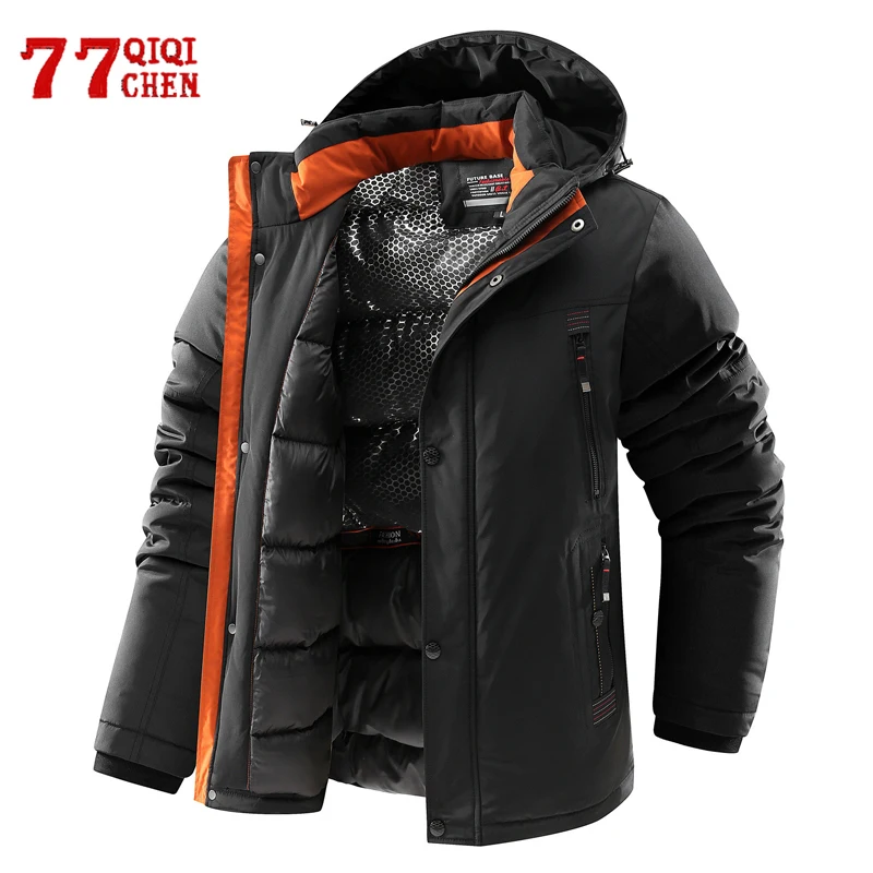 Winter Thick Parkas Men -20 Degree Duck Down Multi Pocket Padded Hooded Jacket Fashion Casual Loose Warm Outdoor Coat L-4XL Male