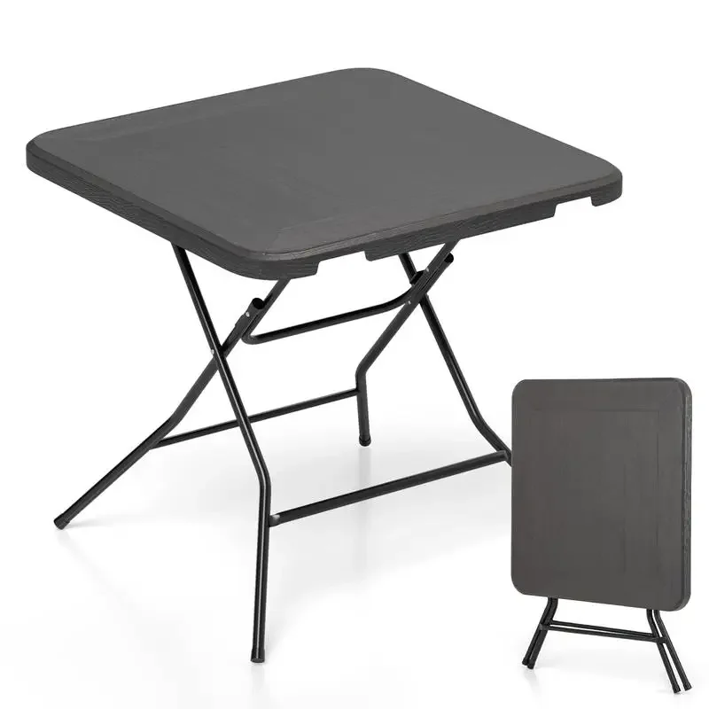 

2.6FT Foldable Dining Table with Wood Grain HDPE Tabletop and Non-slip Foot Pads-Black
