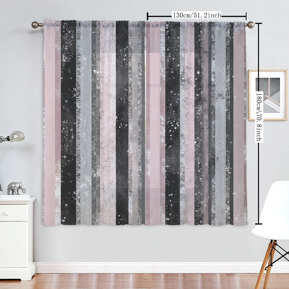 2Pcs Sequins And Black And Pink Striped Pattern Print Home Decoration Window Screens Suitable For Coffee Shops, Restaurants