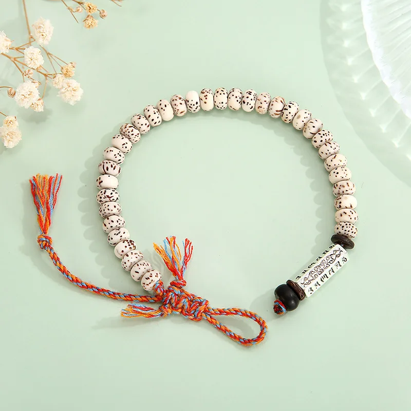 Tibetan Buddhism Six Words Mantra Beaded Bracelet Handmade Thread Rope Knot Amulet Prayer Wooden Beads Bracelets Men Women Gift view 2