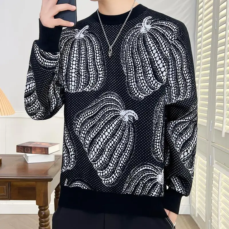 Autumn Winter New Warm Pumpkin print Sweater Men Fashion Knit Pullovers High End Mens Christmas Sweaters