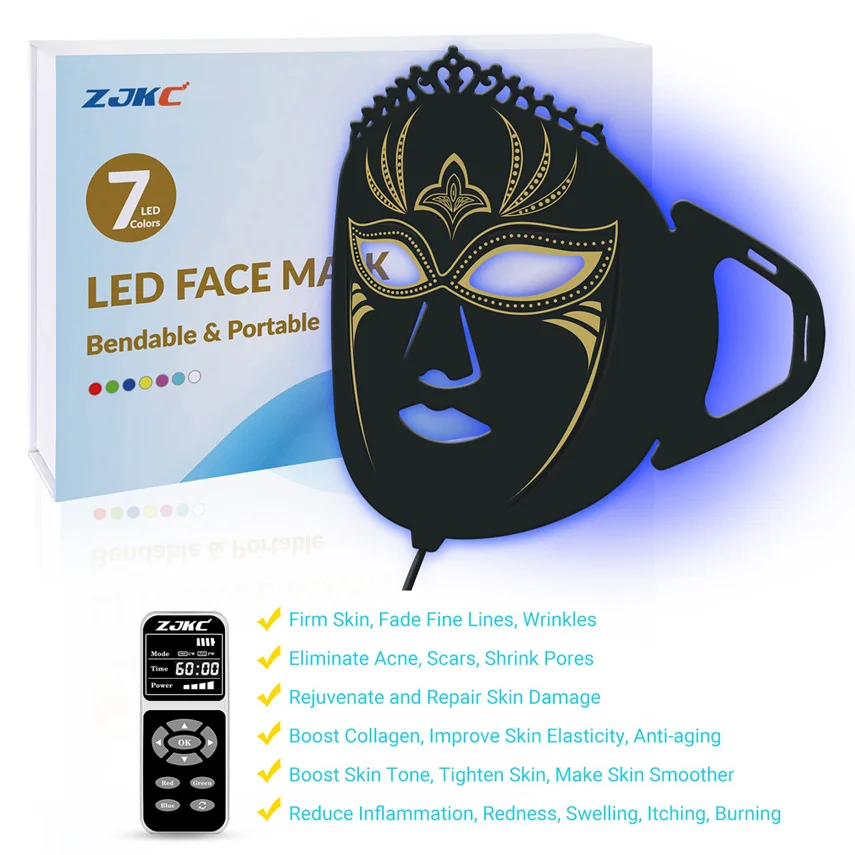 Siliconen 7 In 1 Kleuren Lichte Therapie Voor Huid Gezicht Fleuren Huidskleur Vlekken Acne Led Masker Schoonheid Apparaat Fototherapie Pdt