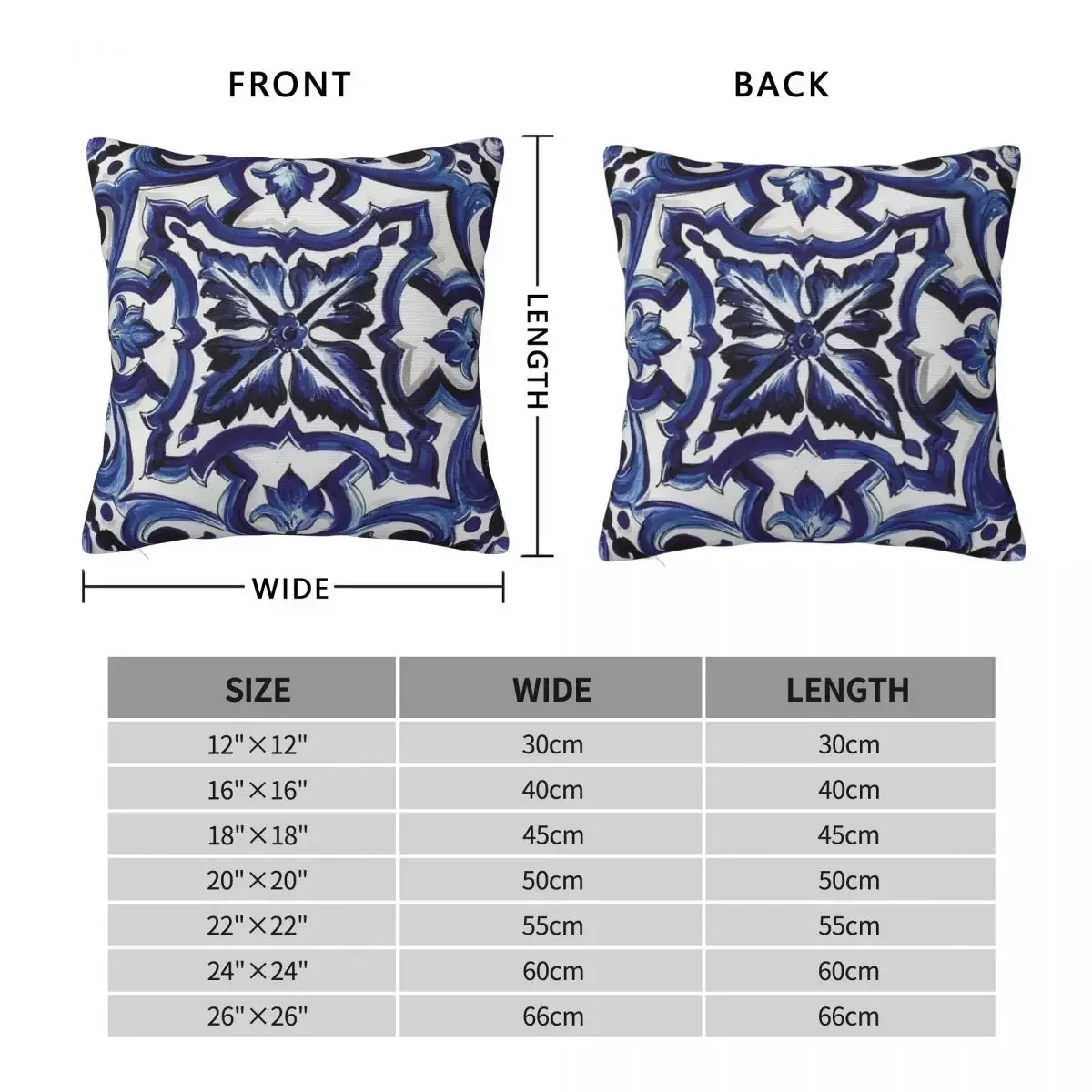 Blue Ornate Floral Mediterranean Sicilian Tile Square Pillowcase Pillows Cover Cushion Comfort Throw Pillow for Home Bedroom