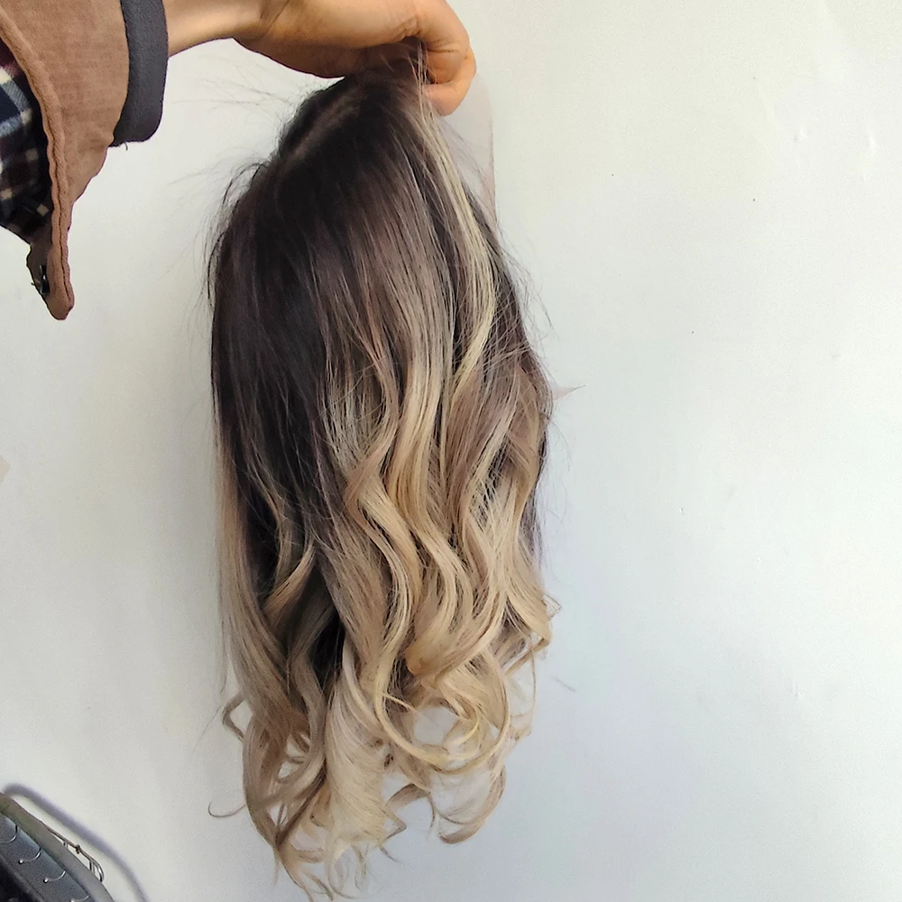 6x7 Lace Base Human Hair Topper Ombre Blonde Wavy Remy Hair Piece Breathable Lace Clip-in Hair Topper for Women Thinning Hair