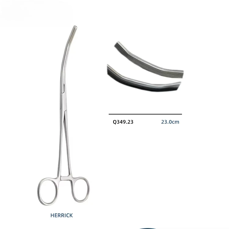 AP01 CJH Double Curved No Hook Renal Pedicle Clamp, Longitudinal Serrated, Grooved Design for Kidney Vessel Clamping