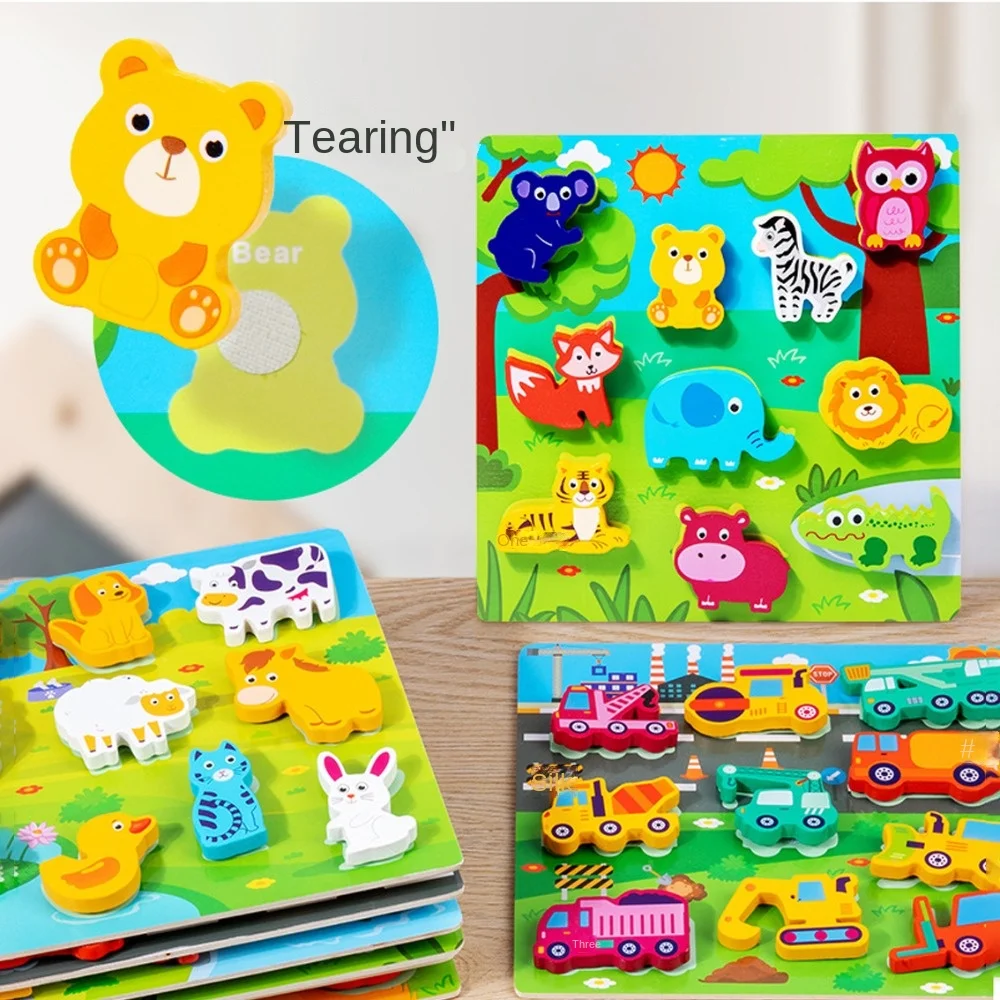 Puzzles 3D pour enfants, puzzle nitive, jouet, animaux de dessin animé, jeu de puzzle assressenti, fruits, autocollant répéteur