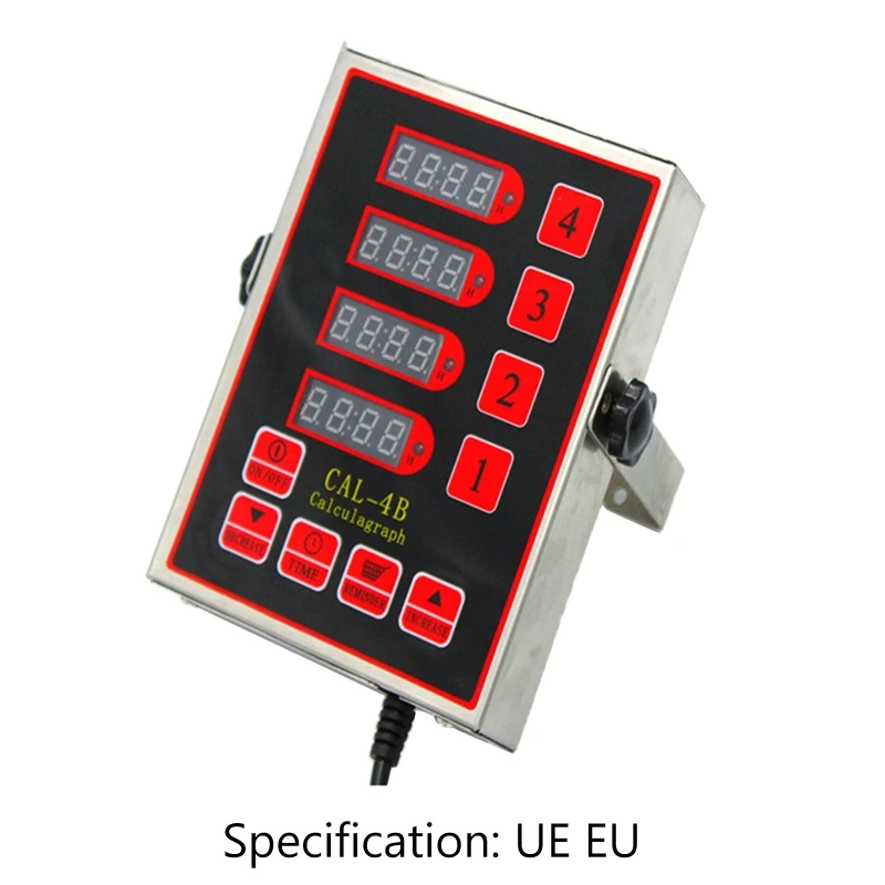 

EU US Plug 4-Channel Restaurant Kitchen Timer Loud Alarm Cooking Reminder Countdown Stainless Steel Clear LED