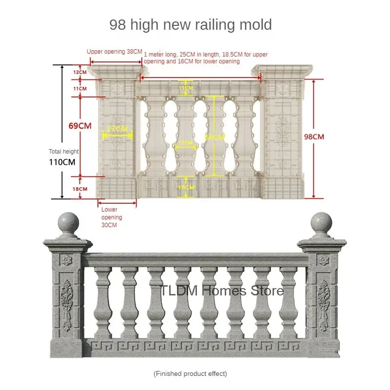 New Thickened Roman Column Railing Mold Garden Buildings Cast-in-place Guardrail Cement Column Reusable Railing Mold for Balcony