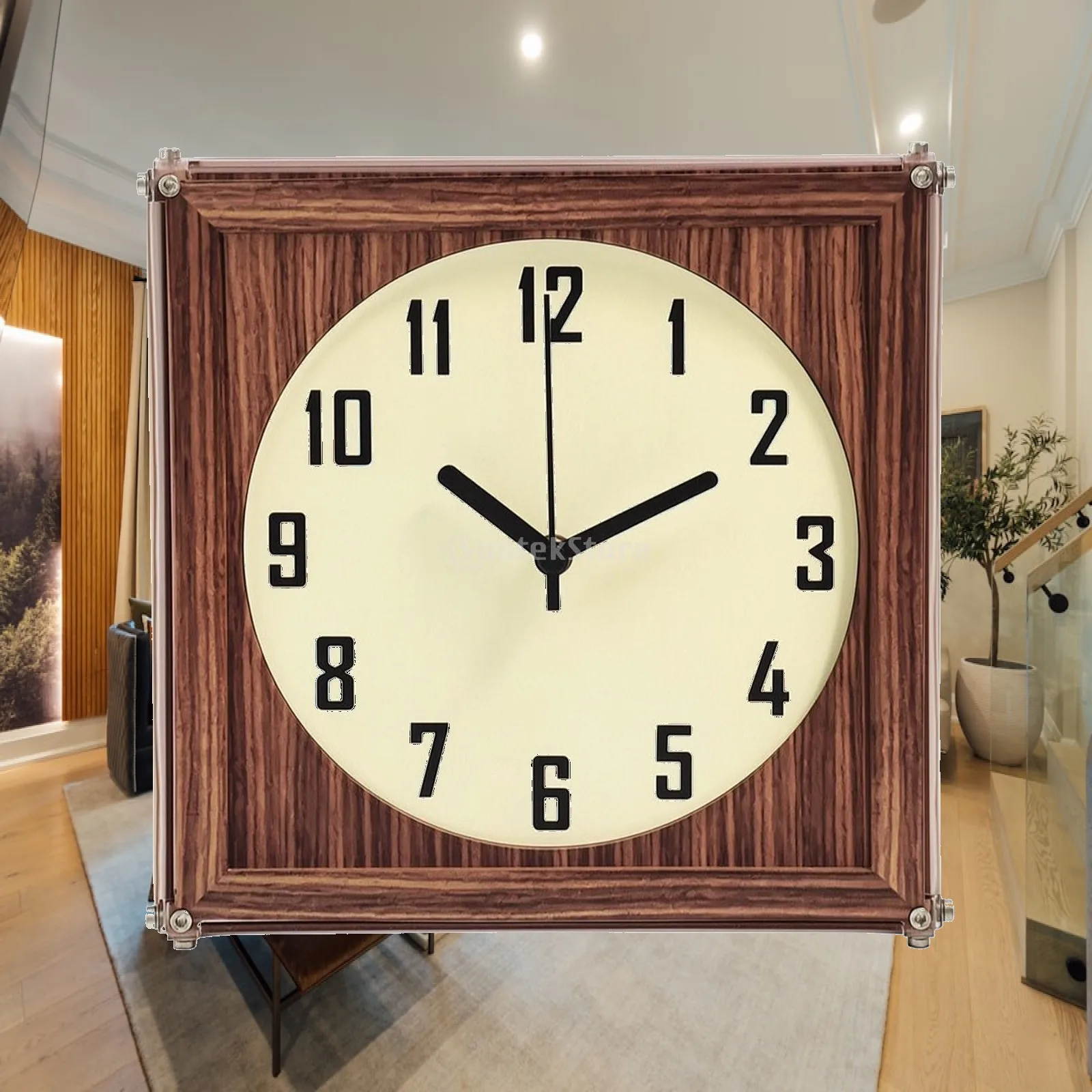 Modern Acrylic Wall Clock Walnut Wood Grain Design Quiet Analog Timepiece for Living Room Office Wall