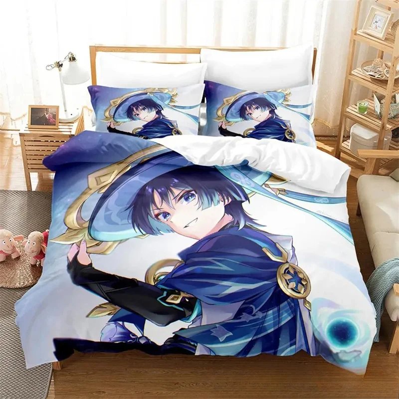 Genshin Impact Scaramouche Bedding Set for Boys and Girls, Anime Game, Duvet Cover, Pillowcase, Twin, Queen Size, Bed, Kids