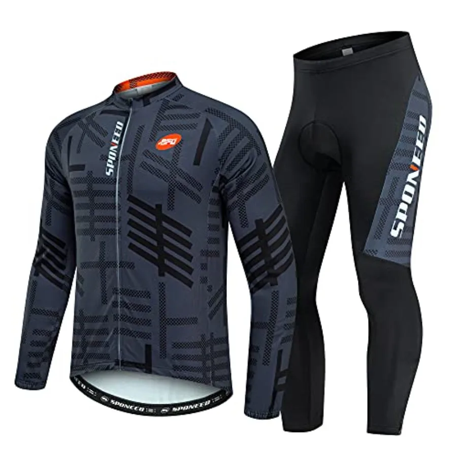 

sponeed Cycling Clothes for Men Long Sleeve Mountain Bike Road Bicycle Shirt Jerseys Padded Pants Biking Outfits