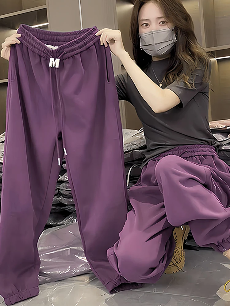 Casual Cotton Harem Pants Women's Spring Autumn New Loose Elastic Waist Stylish Loose Small Size Cuffed Long Trousers