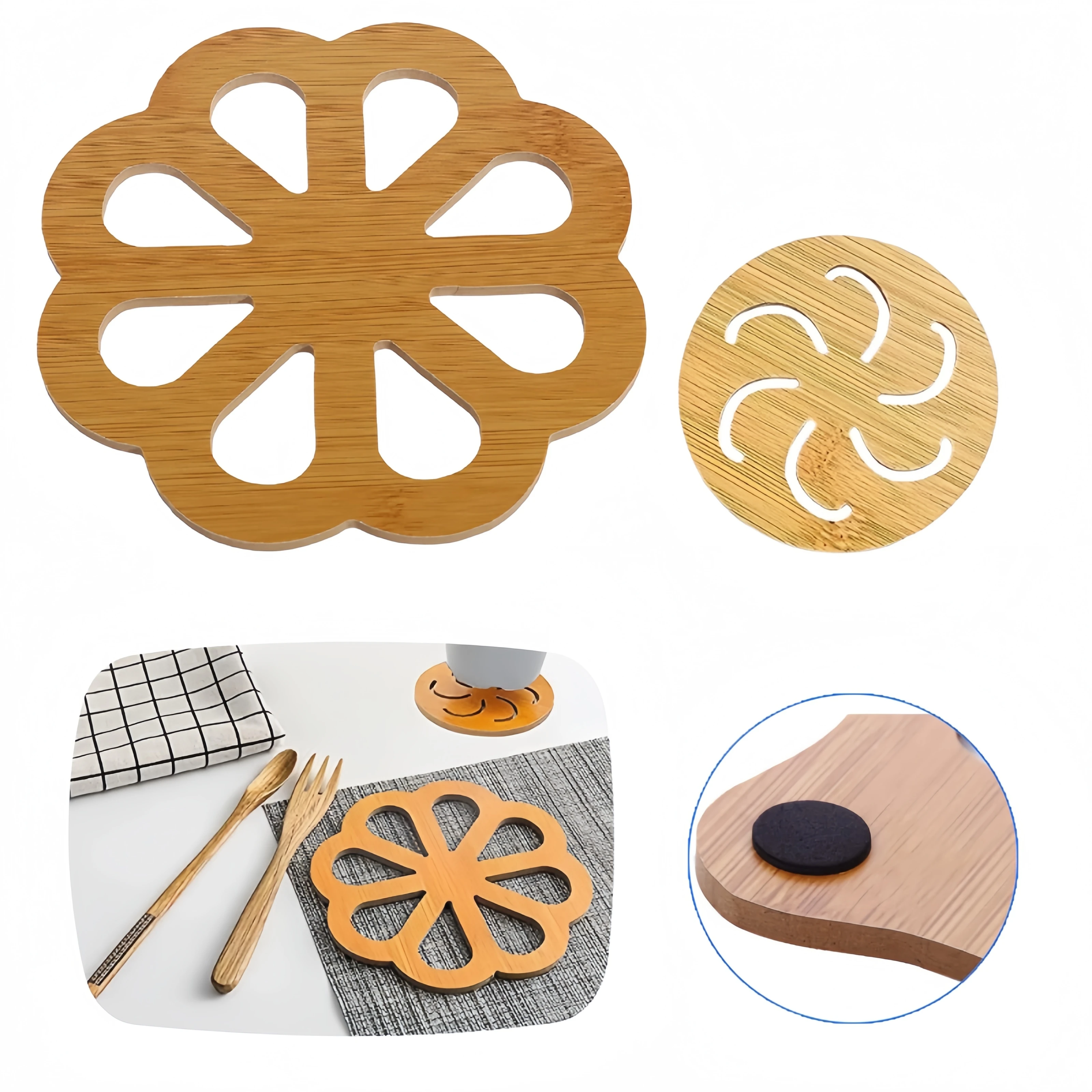 Thickened Wooden Trivets for Hot Pots Pans Hollow Carved Hea