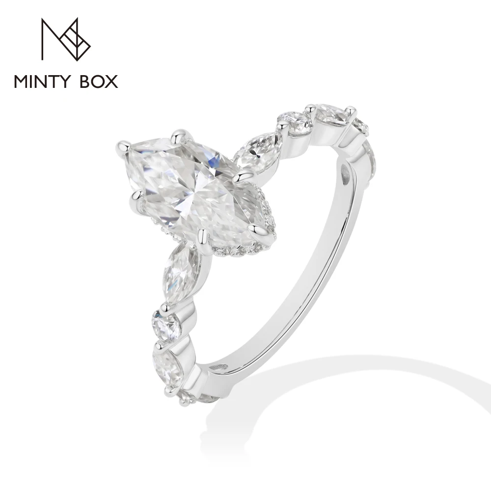 MintyBox Marquise Cut 2CT Moissanite Rings forWomen 925 Sterling Silver Dainty Engagement Wedding Ring Pass Diamond Test Jewelry