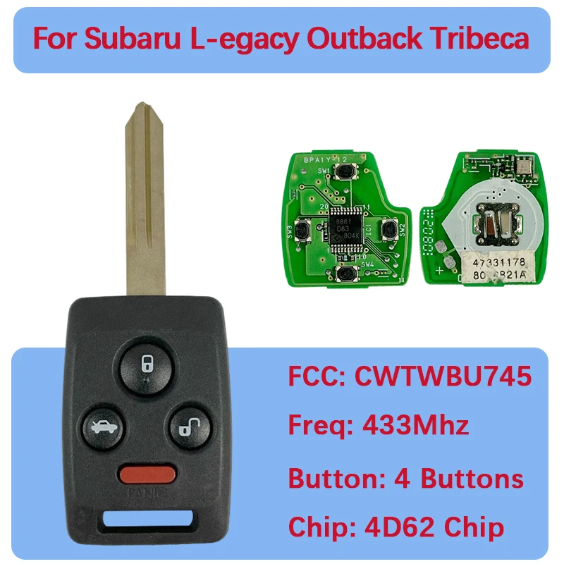 CN034016 استبدال مفتاح السيارة عن بعد فوب 433 ميجا هرتز 4D62 رقاقة FCC ID CWTWBU745 لسوبارو L-egacy Outback B9 Tribeca 2006-2009 #1