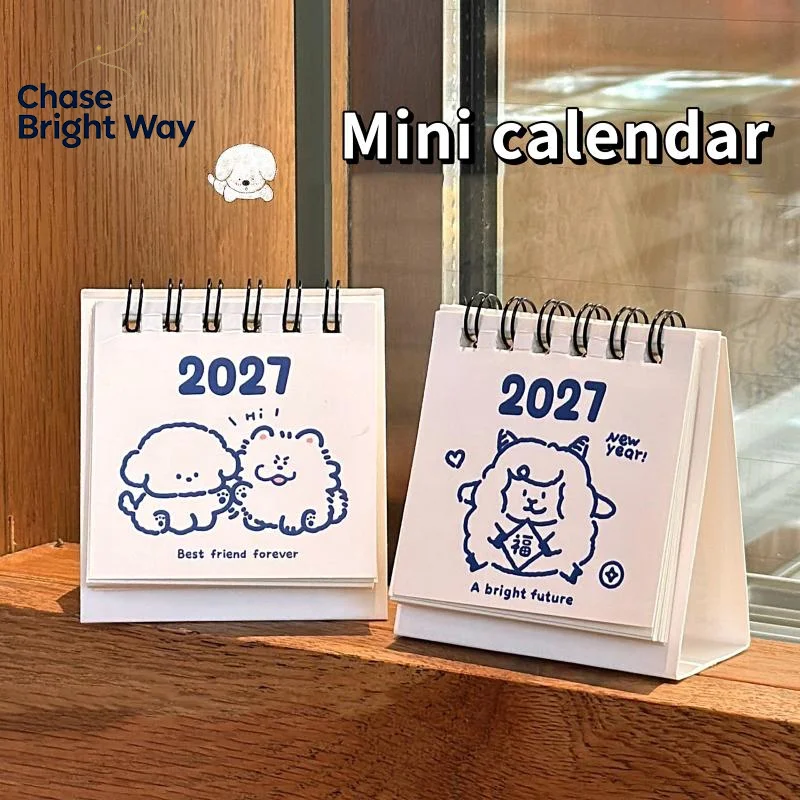 2027 Mini Desk Calendar Cute Cartoon Print Small Footprint Portable Monthly Planner for Office Home Tabletop Use