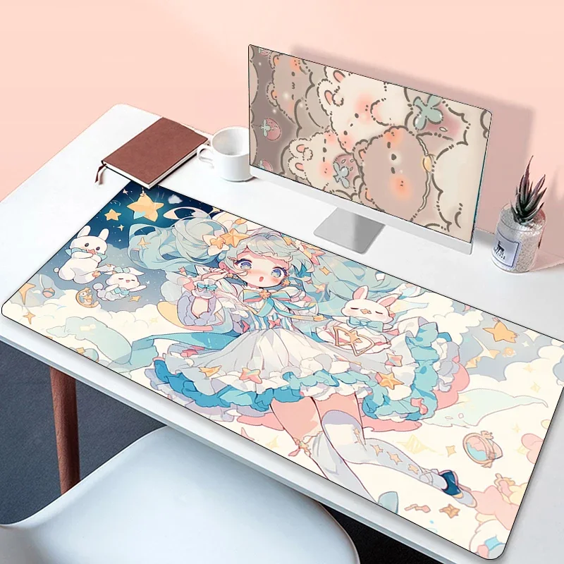 Deskmat Kawaii Girl Anime Mouse Pad Gaming Pc Accessories Non-slip Gamer Keyboard Mausepad Mats Cabinet Desk Mause Laptops Mat