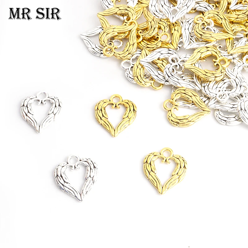 

15pcs Alloy Heart Angel Wing Charms Tibetan Silver Gold Color Pendants Trendy Gothic Y2K Jewelry Findings DIY Handmade Accessory