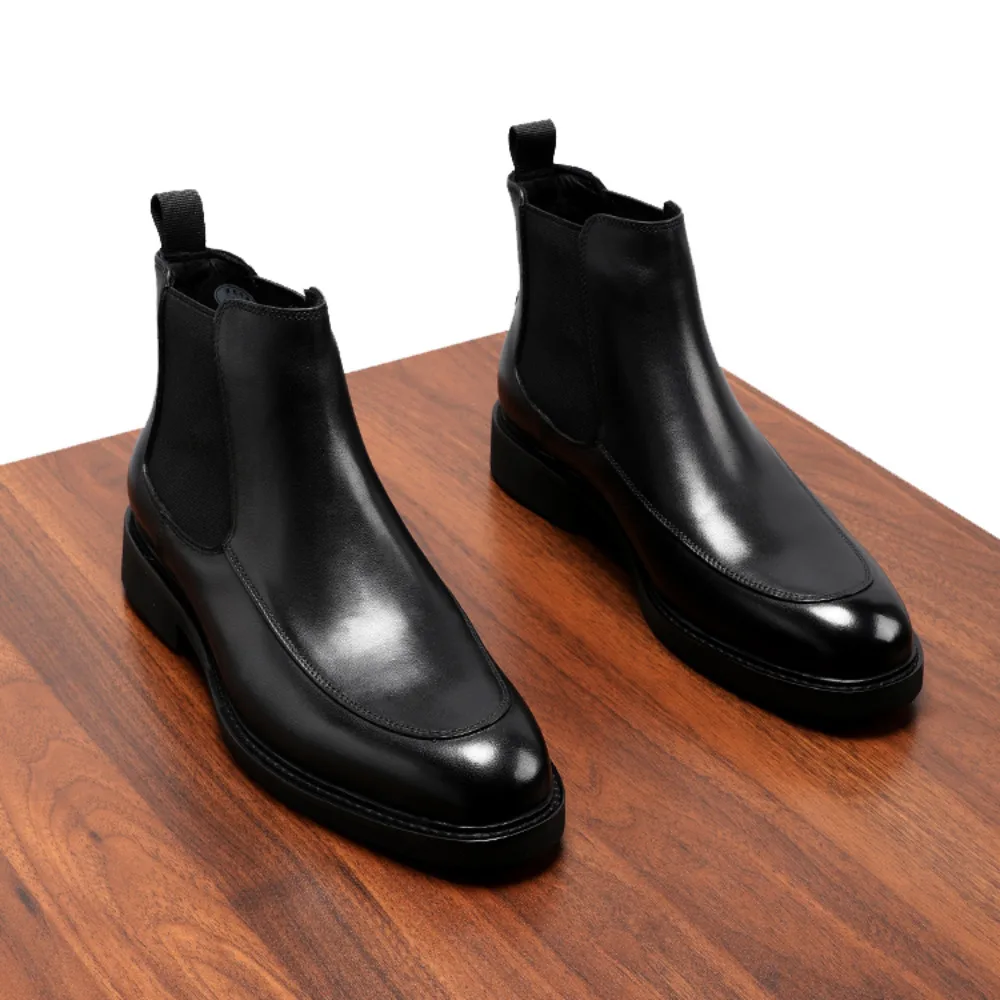 Genuine Full Grain Leather Men's Boots High Top British Style Soft Leather Versatile Short Ankle Boots Popular Fashion Casual