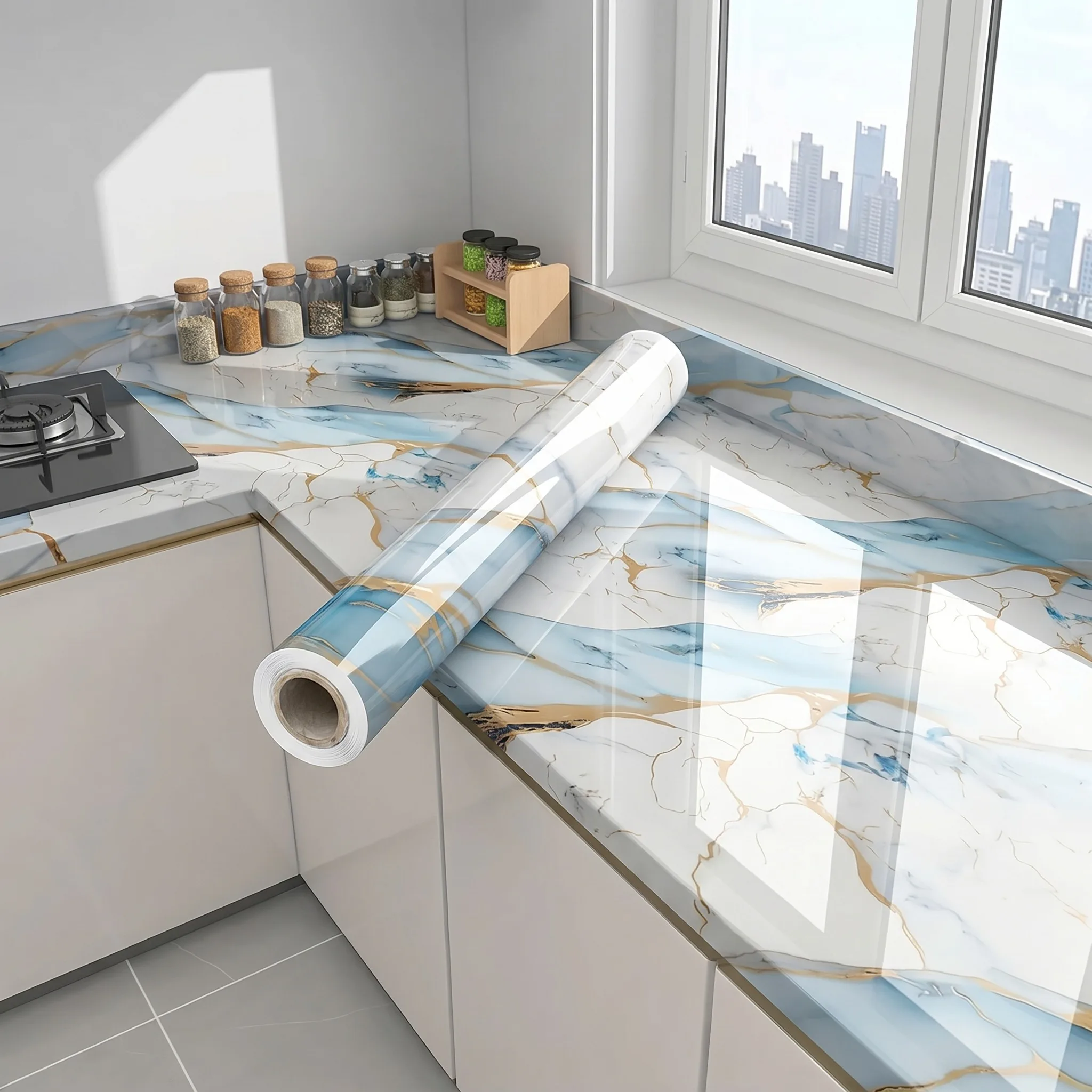 Kitchen Cabinet Pearlescent White Marble Contact Paper Vinyl Self Adhesive Waterproof Wallpaper Peel and Stick Decor Stickers