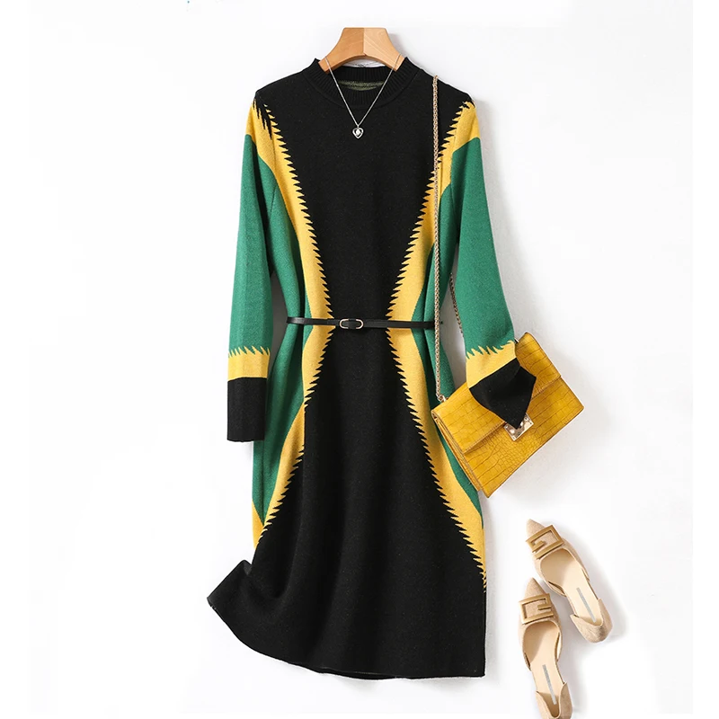 

2023 Female Vintage Knitting Midi Dresses Autumn Winter Plus Size Long Sleeve Sweater Dress Elegant Women Bodycon Party Vestidos