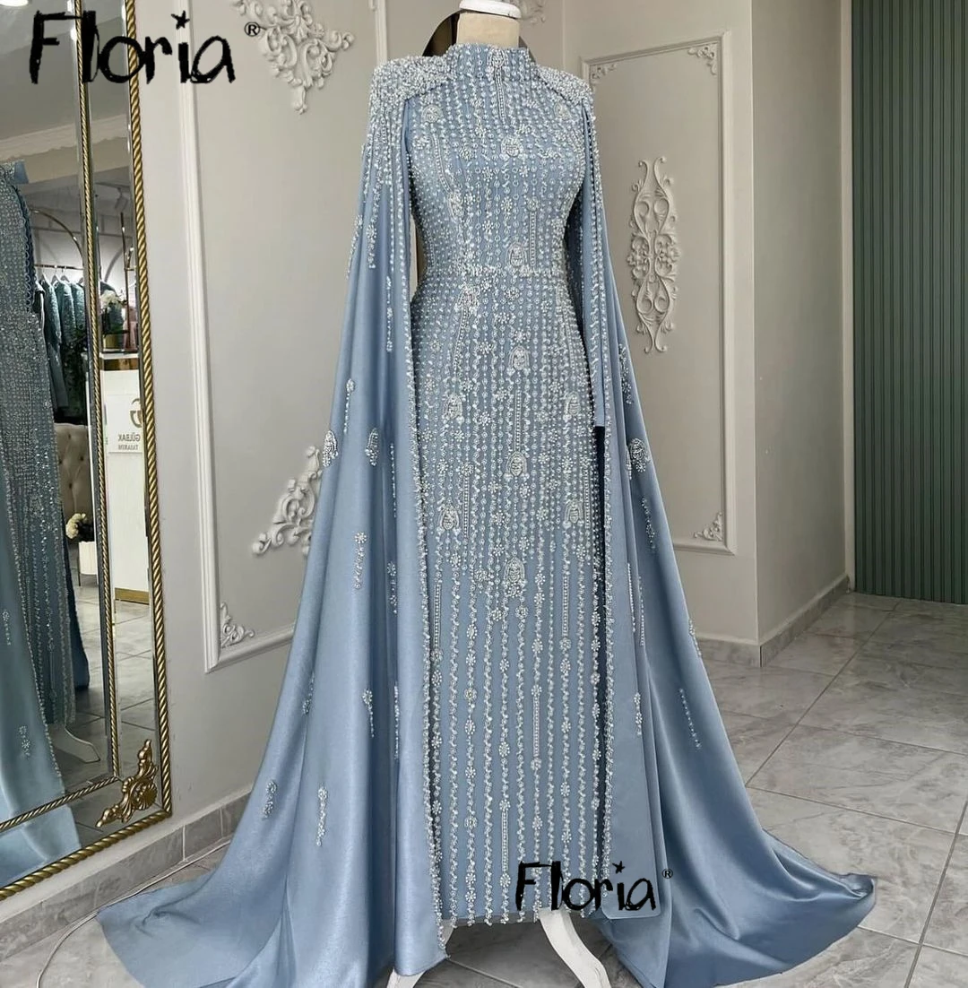 Middle East Wedding Party Dress Muslim Women Occasion Gowns Customize Plus Size Luxury Cape Sleeve Evening Dresses Pageant Gown