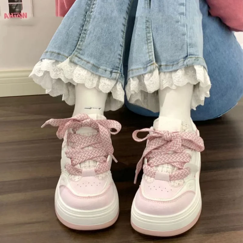 Różowe trampki na platformie Kawaii damskie buty sportowe Casual Vintage urocze wulkanizowane Harajuku tenisowe buty damskie Lolita