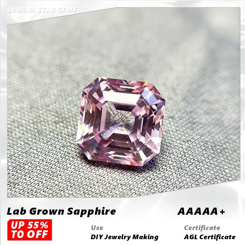 

L-Lab выращенный сапфир в форме Asscher Сакура розовый цвет подвески бусины для изготовления ювелирных изделий DIY кольцо ожерелье основные материалы сертификат