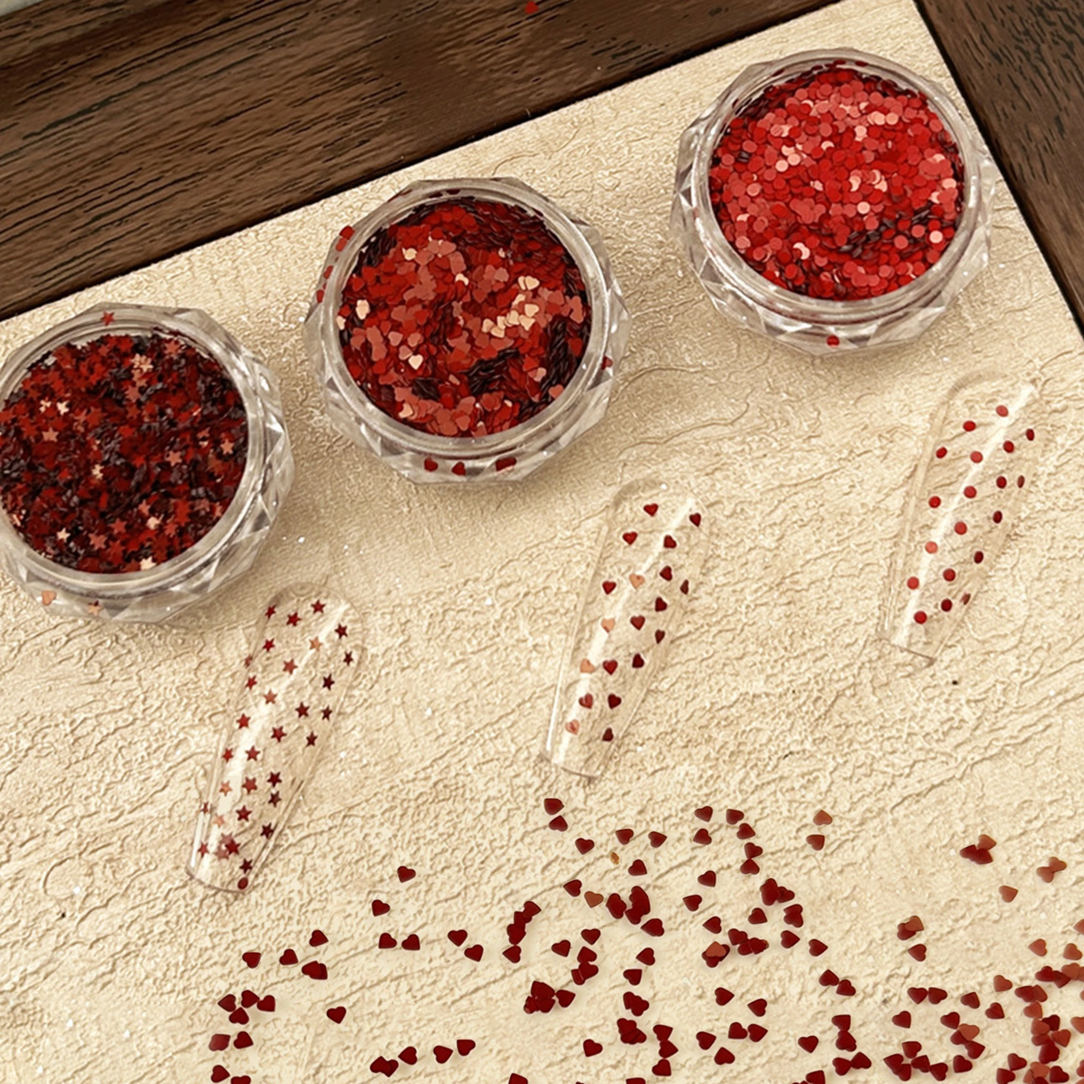 1 قطعة/3 قطعة إكسسوارات الأظافر لامعة اليدوية DIY يمكن ارتداؤها مسمار الديكور اكسسوارات الظلام الأحمر نجمة صغيرة الحب بريق