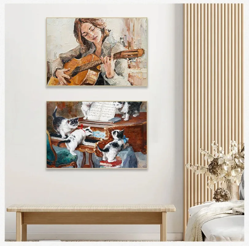 Vintage Music Oil Jazz Saxophone Violin Guitar Piano Posters and Prints Canvas Printing Wall Art Picture for Living Room Decor
