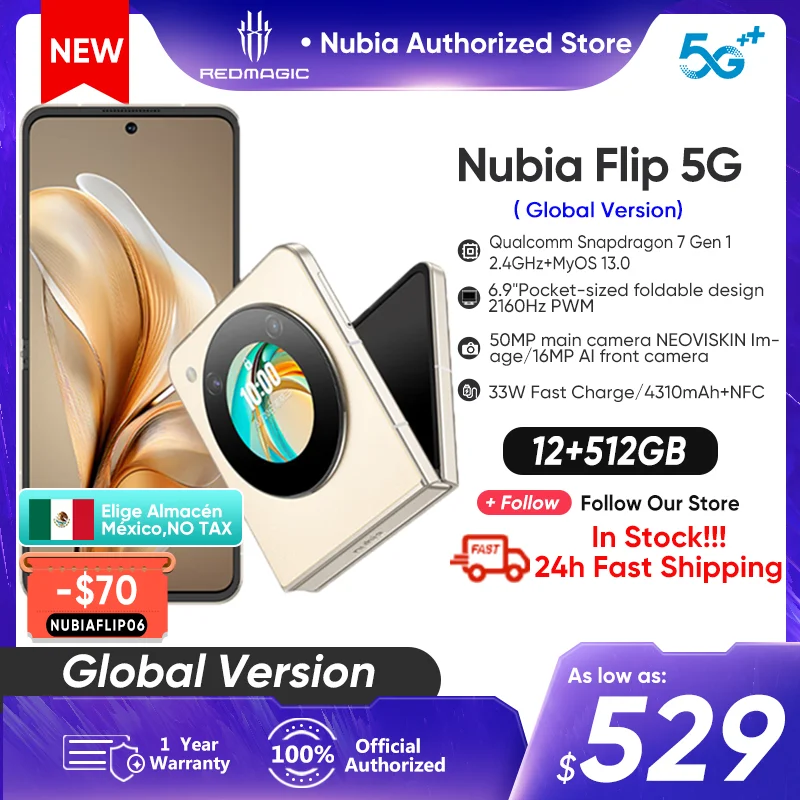Nubia Flip Phone 5G Global Version Foldable Screen Mini Phone 6.9\