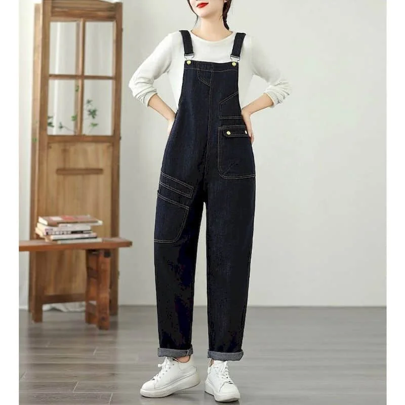 

Denim Jumpsuits for Women Korean Fashion Vintage Playsuits Straight Pants Loose Trousers Oversized Overalls for Women Clothes