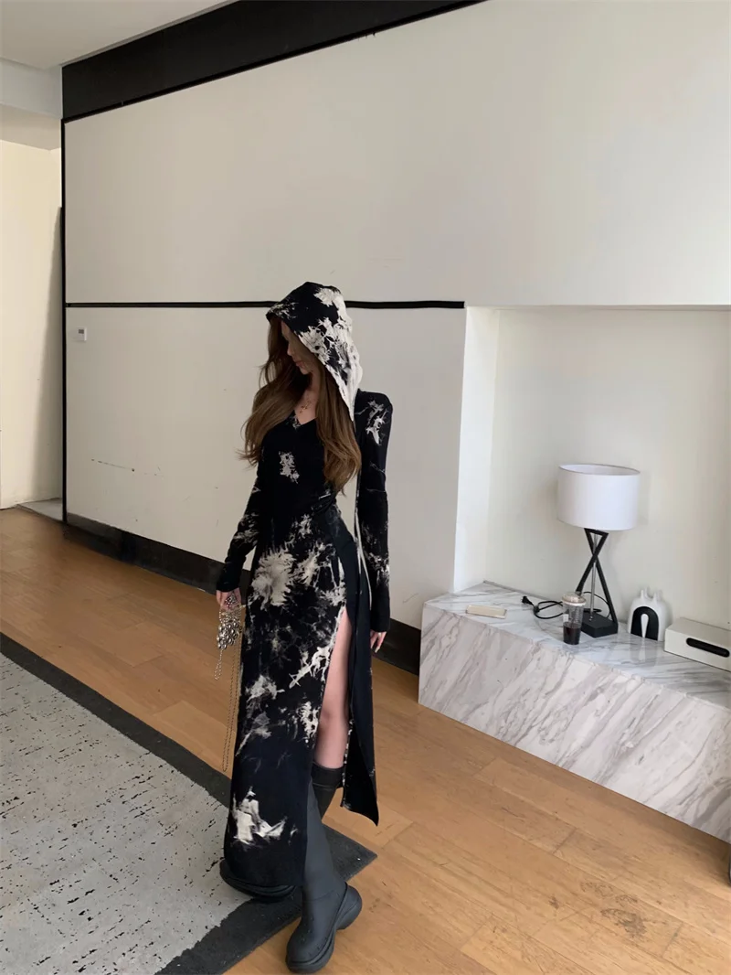 Sexy Desert Wasteland Sle Halloween Kostuum Dr Bodycon Midi Rok Hoge Taille Katoen Lange Sve V-Ne Print A-lijn Dr