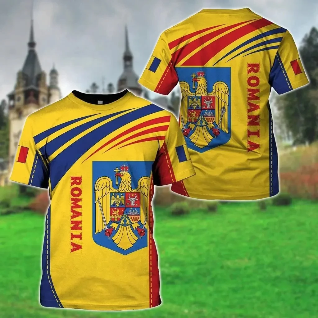 Romanian Flag Graphic t shirts For Men 3D Printed Romania Football Jersey Short Sleeve O-Neck T-shirt Summer Unisex Top Clothing
